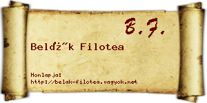Belák Filotea névjegykártya